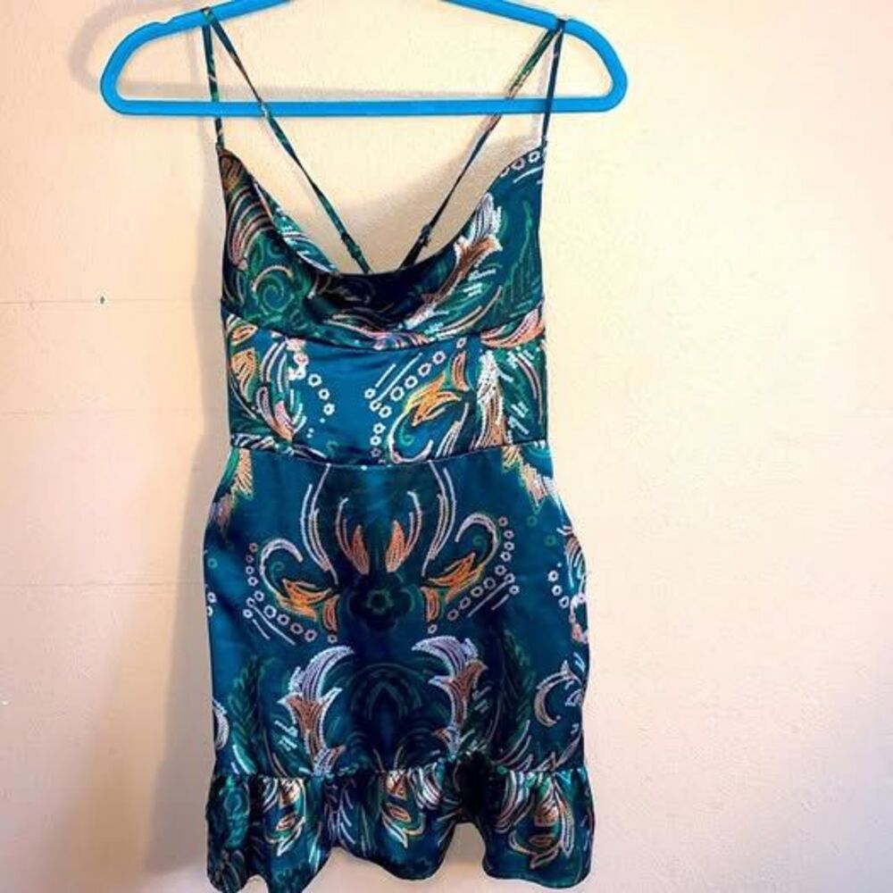Emerald Green Cowl Neck Ruffle Hem Mini Dress